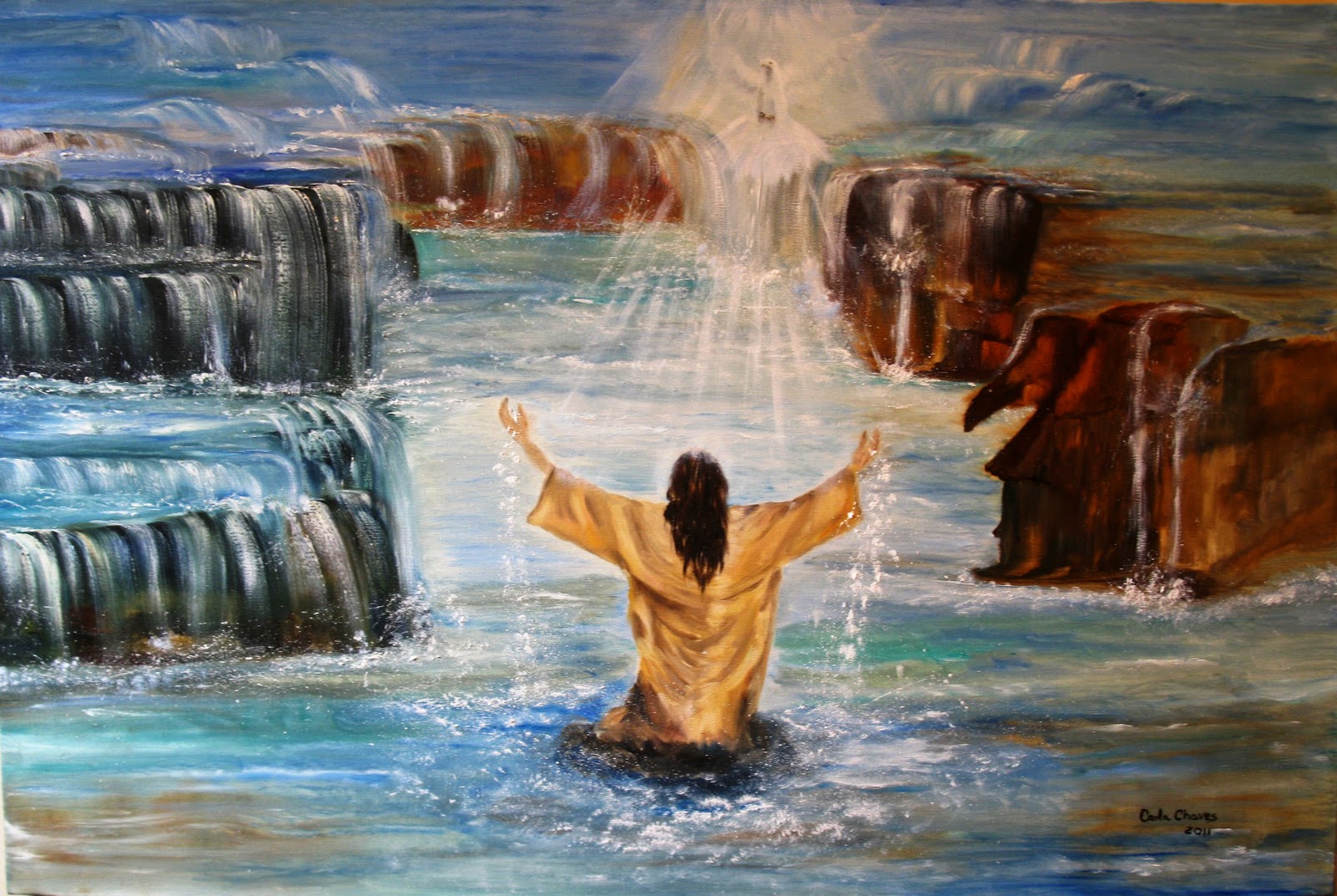 Jesus In Sea Raising His Hands